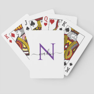 Custom Purple Monogram Name Playing Cards