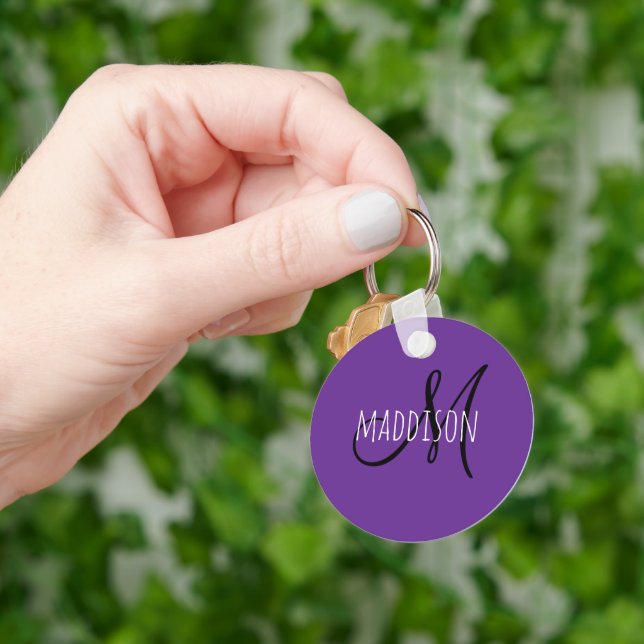Custom Purple Name Monogram  Key Ring (Hand)