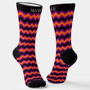 Custom Purple Orange Black Chevron Pattern Socks