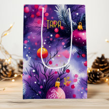 Custom Purple Ornament Christmas Gift Bag