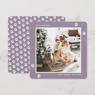Custom Purple Paw Photo Happy Howlidays Cards