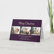 Custom Purple Photo Collage Merry Christmas Cards