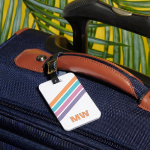Custom Purple Pink Aqua Orange Retro Stripes Luggage Tag