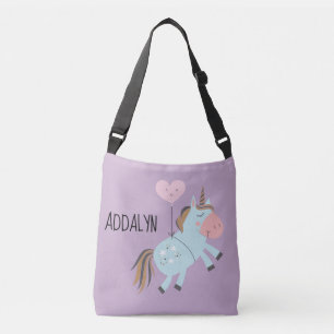 Custom Purple Pink Baby Blue Unicorn Heart Balloon Crossbody Bag