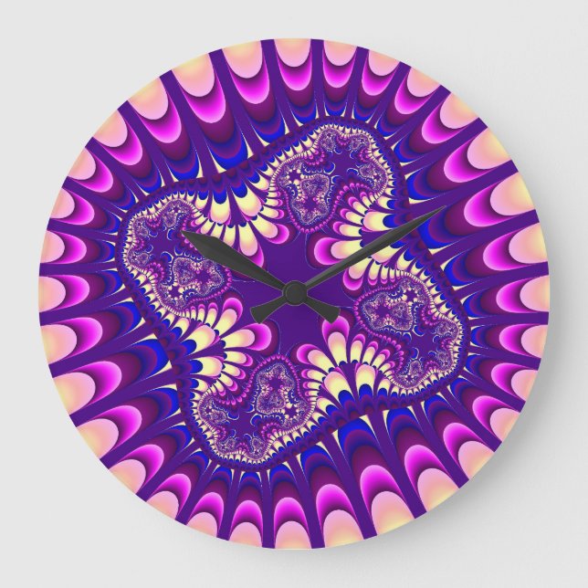 Custom Purple Pink Flower Large Wall Clock (Front)