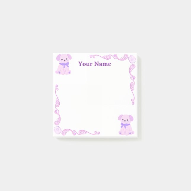Custom Purple Puppy Filigree Post-it Notes (Front)