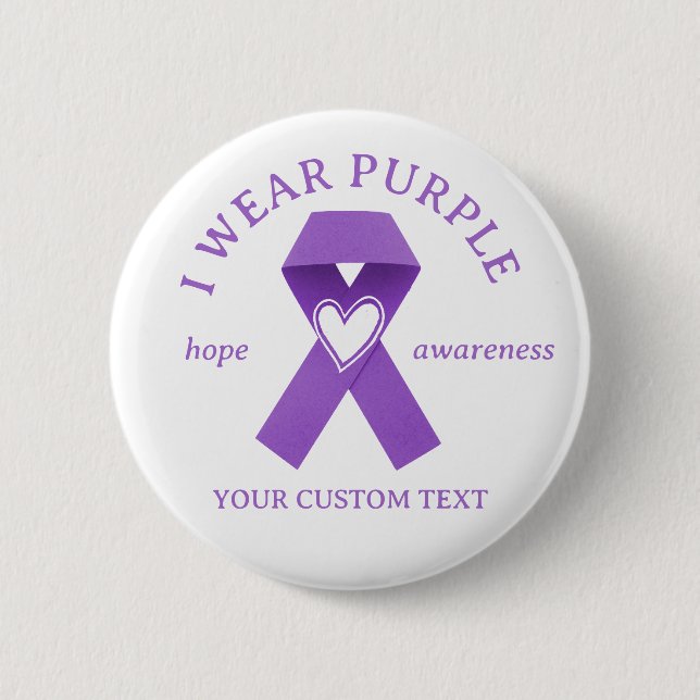 Custom Purple Ribbon Awareness 6 Cm Round Badge (Front)
