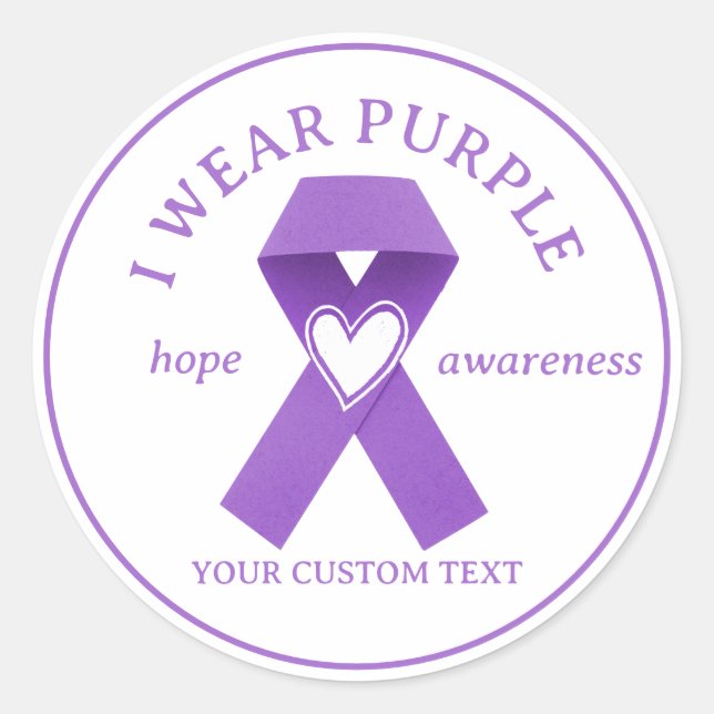 Custom Purple Ribbon Awareness Classic Round Sticker (Front)