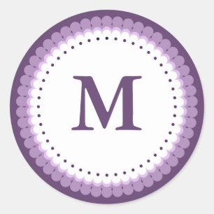 Custom Purple Scalloped Monogram Classic Round Sticker