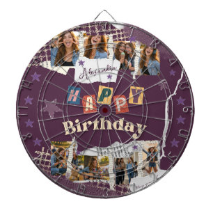 Custom Purple Scrapbook Birthday Photo Collage Dartboard