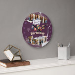 Custom Purple Scrapbook Birthday Photo Collage Large Clock<br><div class="desc">Celebrate a milestone birthday with this custom purple scrapbook-style Sweet 16 photo collage wall clock, designed especially for a teen girl’s room. Featuring a playful torn-paper scrapbook aesthetic, layered textures, decorative stars, and colorful cut-out lettering, this clock turns favorite memories into a stylish piece of wall décor. The design allows...</div>