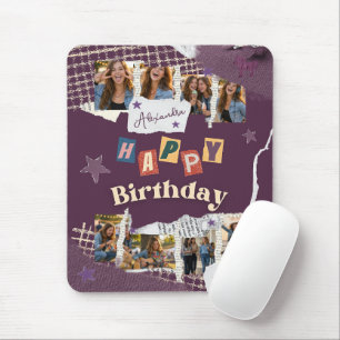 Custom Purple Scrapbook Birthday Photo Collage Mouse Pad