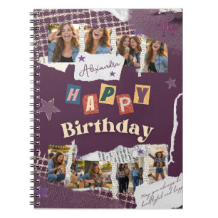 Custom Purple Scrapbook Birthday Photo Collage Notebook