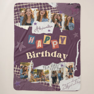 Custom Purple Scrapbook Birthday Photo Collage Sherpa Blanket