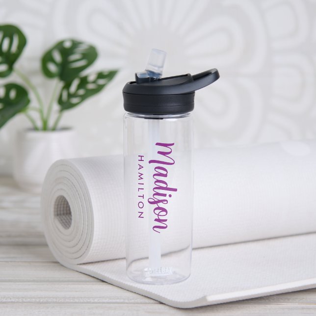 Custom Purple Script Name Water Bottle (Yoga)