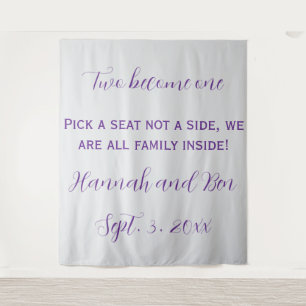 Custom Purple Script Wedding Backdrop Tapestry