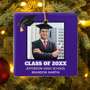 Custom Purple Senior Graduation Photo 2022 Ceramic Ornament