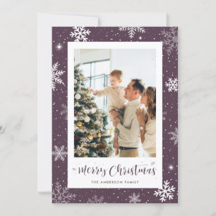Custom Purple Snowflake Photo Christmas Cards