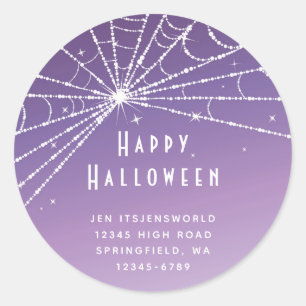 Custom Purple Sunset Spider Web Halloween Classic Round Sticker