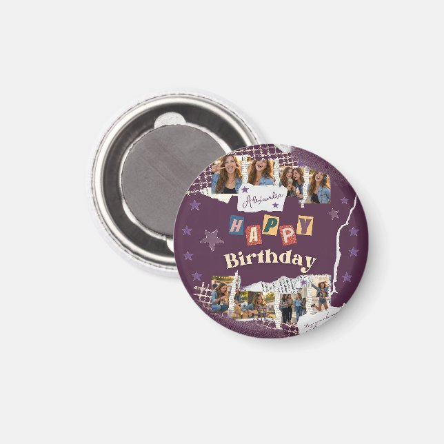 Custom Purple Teen Girl Birthday Photo Collage  Magnet (Front/Back)