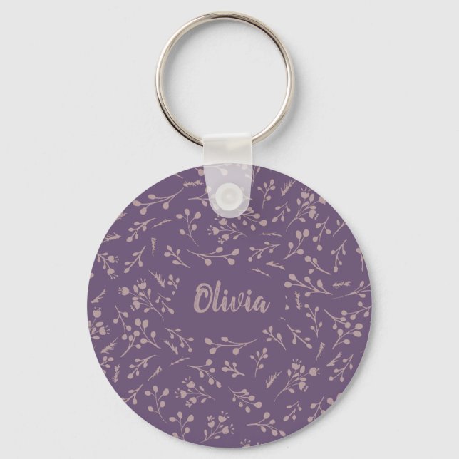 Custom Purple Tulip Leaf Feather Two Colour Patter Key Ring (Front)