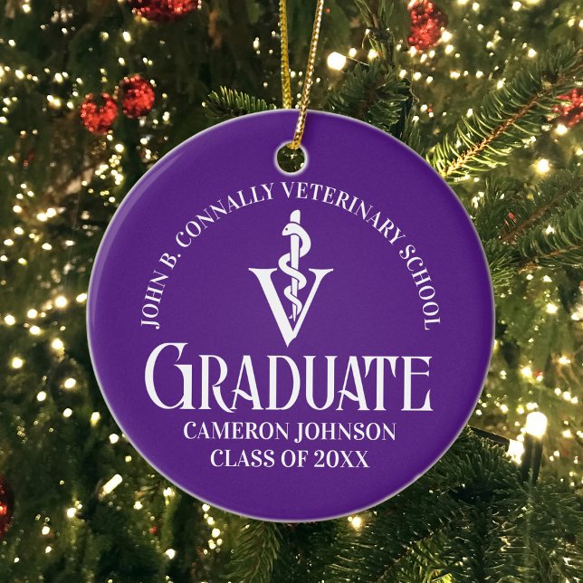 Custom Purple Veterinary School Graduate Christmas Ceramic Ornament (Creator Uploaded)
