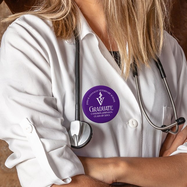 Custom Purple Veterinary School Graduation 6 Cm Round Badge (Creator Uploaded)