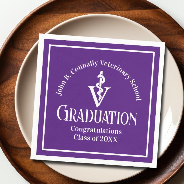 Custom Purple Veterinary School Graduation Party Napkin (Creator Uploaded)