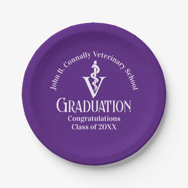 Custom Purple Veterinary School Graduation Party Paper Plate (Front)