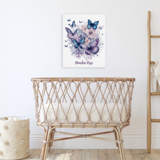 Custom Purple Watercolor Butterflies Girl Nursery Poster (Creator Uploaded)