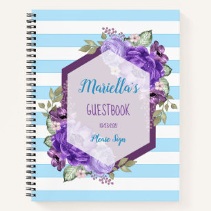 Custom Purple Watercolor Flowers Guestbook Notebook