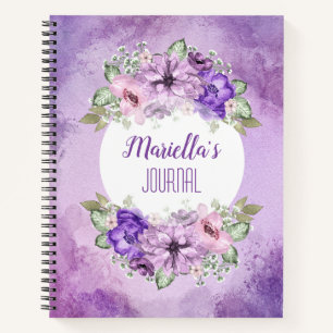 Custom Purple Watercolor Flowers Notebook