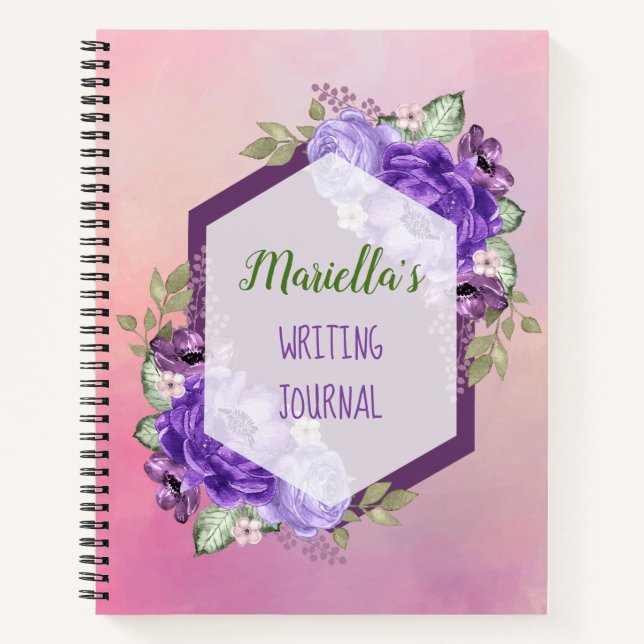 Custom Purple Watercolor Flowers Notebook (Front)
