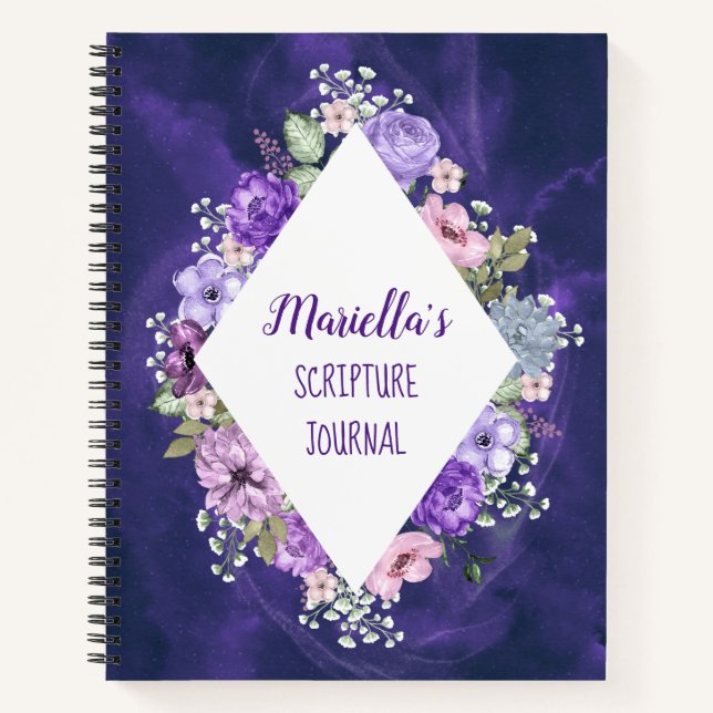 Custom Purple Watercolor Flowers Notebook (Front)