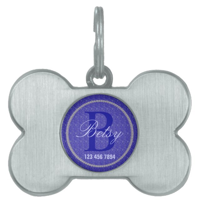 Custom Purple Weave Glitzy Monogram Pet ID Tag (Front)