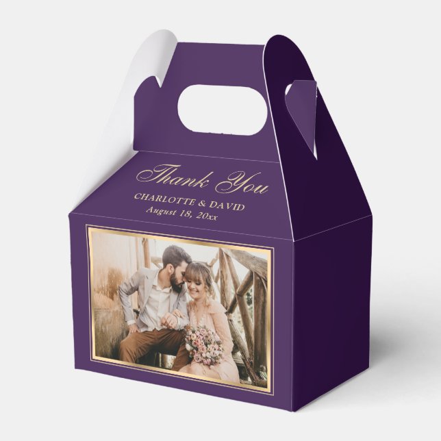 Custom Purple Wedding Photo Thank You Favour Box (Front Side)