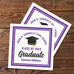 Custom Purple White Graduate 2026 Graduation Party Napkin