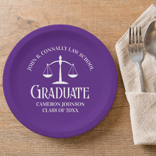 Custom Purple White Law School Graduation Party Paper Plate
