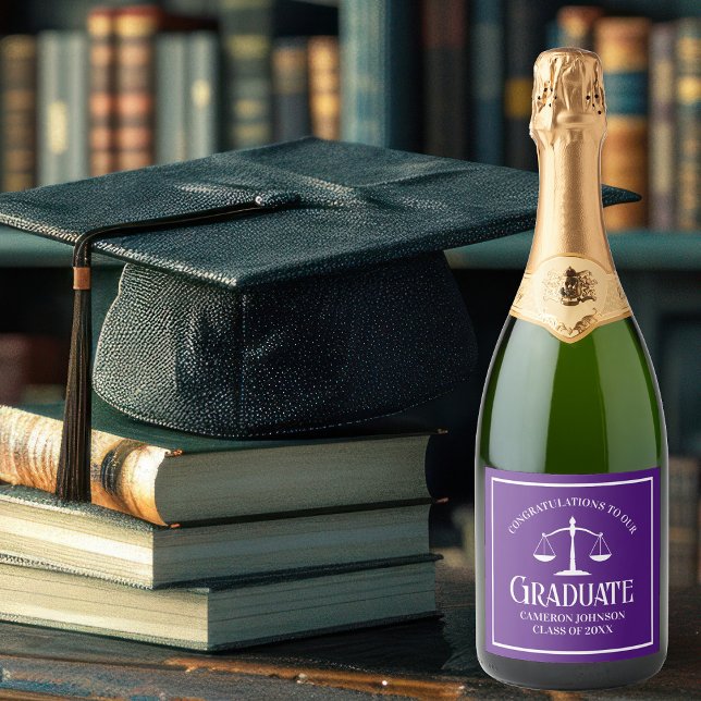 Custom Purple White Law School Graduation Party Sparkling Wine Label (Creator Uploaded)