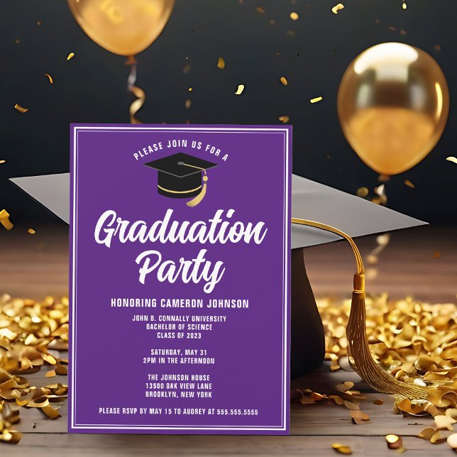 Custom Purple White Modern 2025 Graduation Party Invitation (Creator Uploaded)
