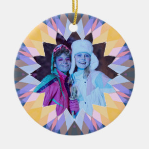 Custom Purple Yellow Christmas Star Photo Gift Ceramic Ornament