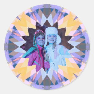 Custom Purple Yellow Christmas Star Photo Gift Classic Round Sticker