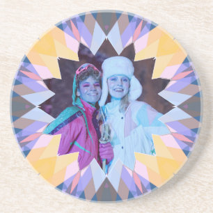 Custom Purple Yellow Christmas Star Photo Gift Coaster