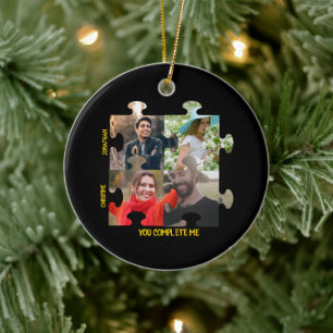 Custom puzzle piece photo You complete me couple Ceramic Ornament