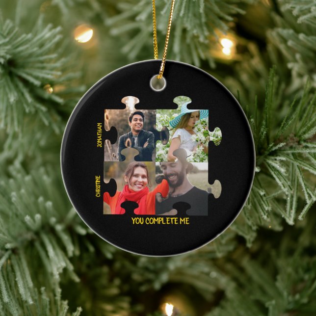 Custom puzzle piece photo You complete me couple Ceramic Ornament (Tree)