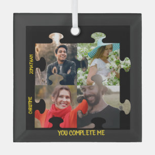 Custom puzzle piece photo You complete me couple Glass Tree Decoration