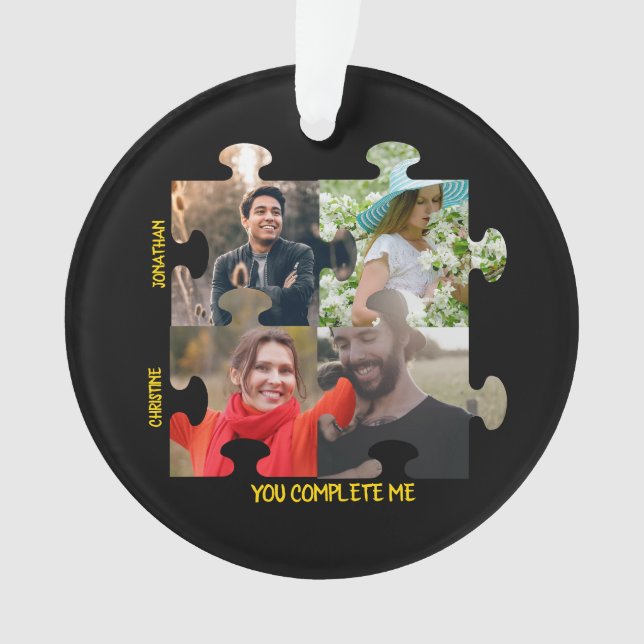 Custom puzzle piece photo You complete me couple Ornament (Front)