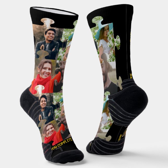 Custom puzzle piece photo You complete me couple Socks (Angled)