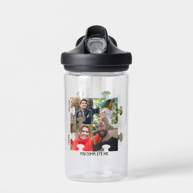 Custom puzzle piece photo You complete me couple Water Bottle (Front)