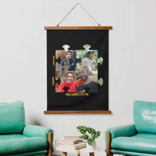 Custom puzzle piece You complete me couple photo Hanging Tapestry